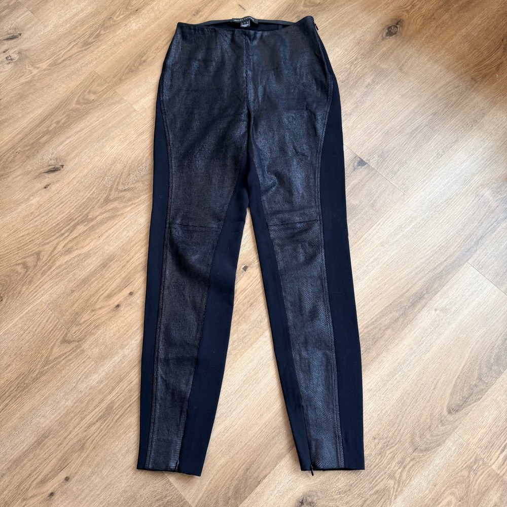 RALPH LAUREN Black Label $1495 Black Snakeskin Embossed Skinny Pants Womens 6‎